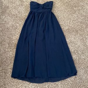 Navy bridesmaids dress. Strapless